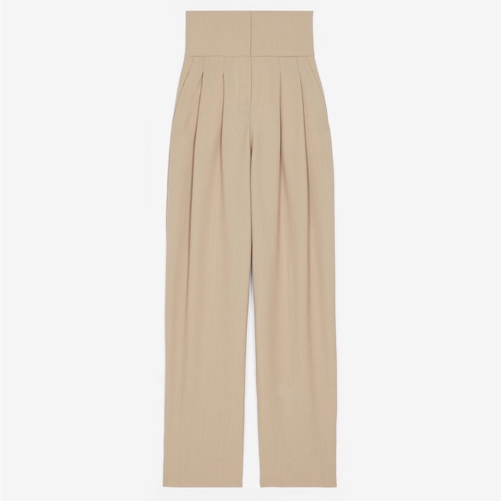 IRO Beige Wide Leg High Rise Pleated Pants